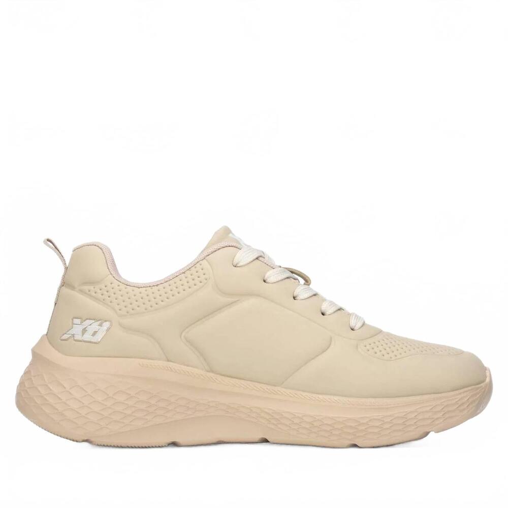 NEW XTI women's casual mini wedge lace-up sneakers in beige